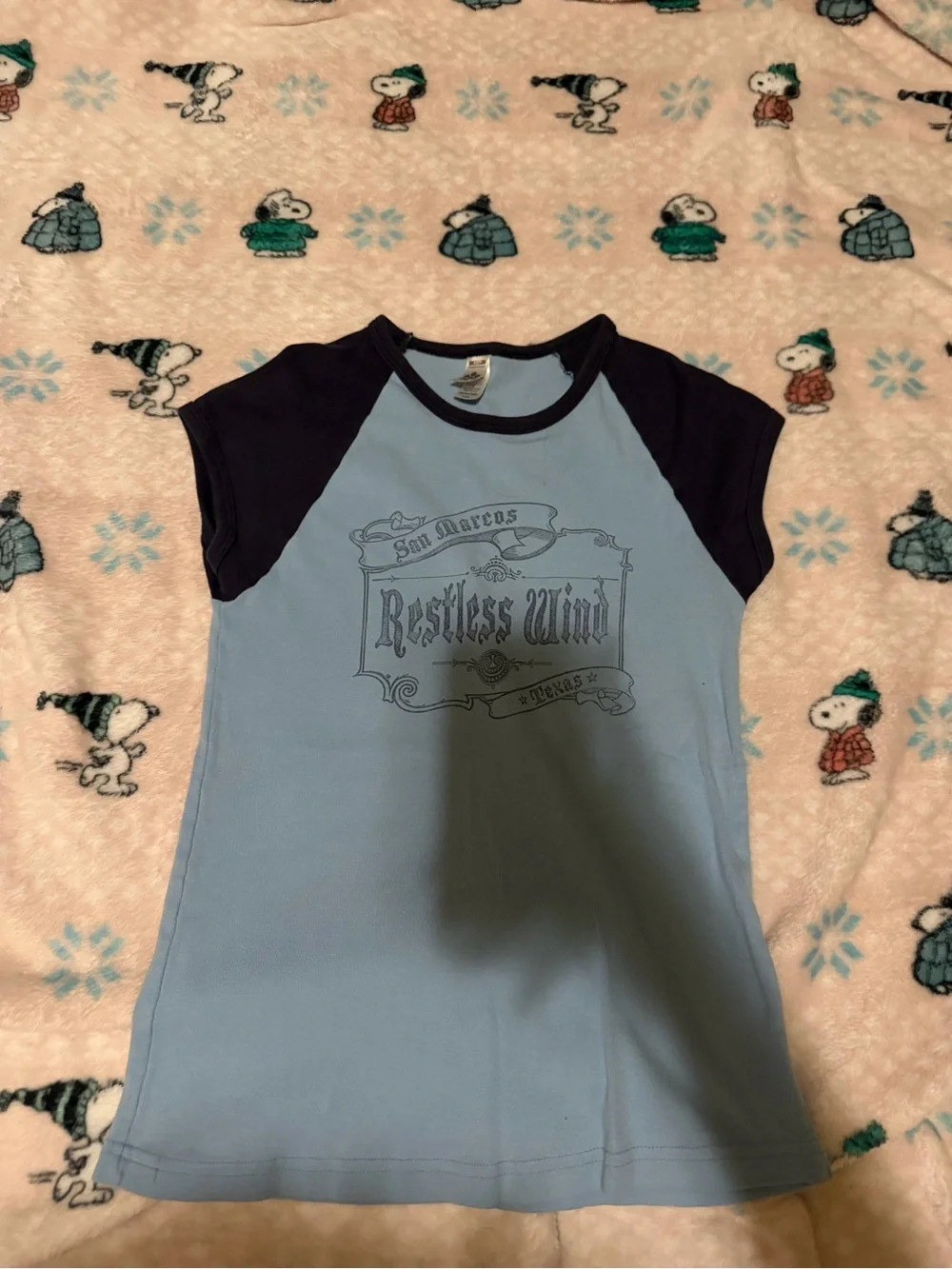 Class Club Light Blue Tee with Navy Raglan Sleeves